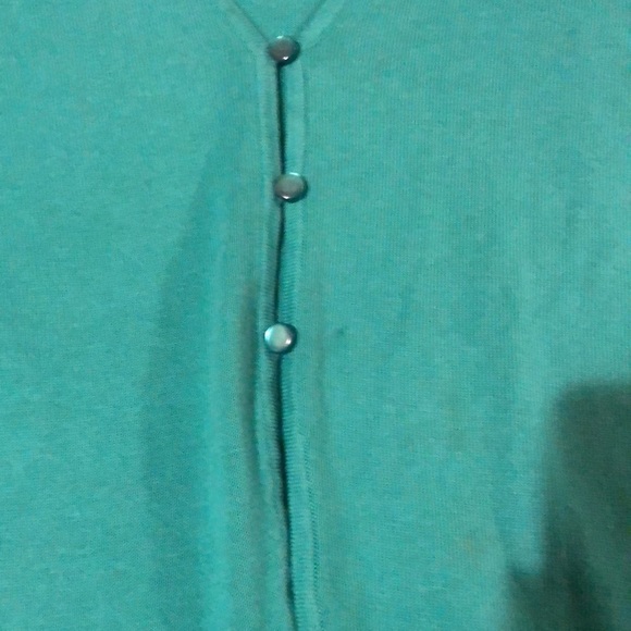 Bob Mackie size large Turquoise cardigan with Black Fringe - Picture 6 of 10